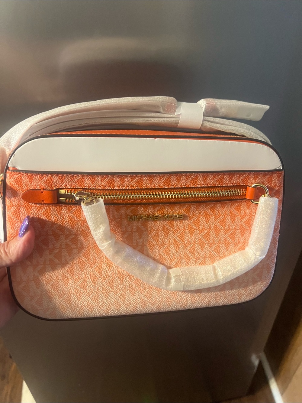 Michael Kors Orange and White Signature Crossbody